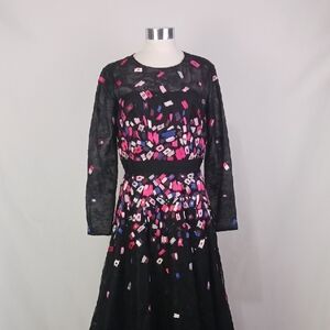 Sachin + Babi Black Lace Multi Print Midi Dress.